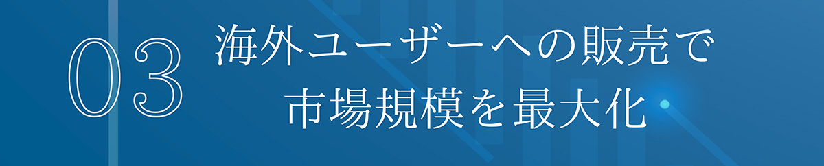03 海外ユーザーへの販売で市場規模を最大化。